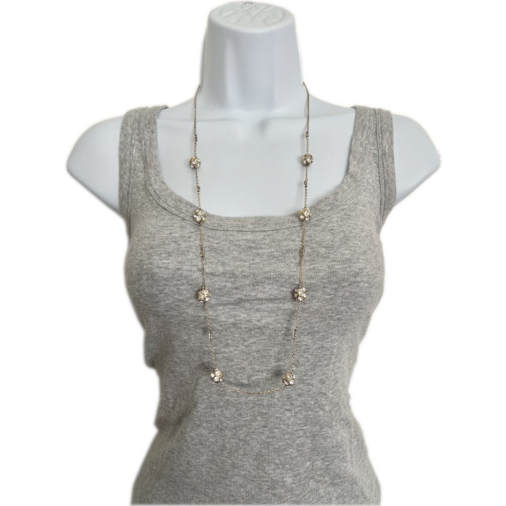 Abercrombie And Fitch Gold Chain Necklace With Rhinestones And Glass Beads